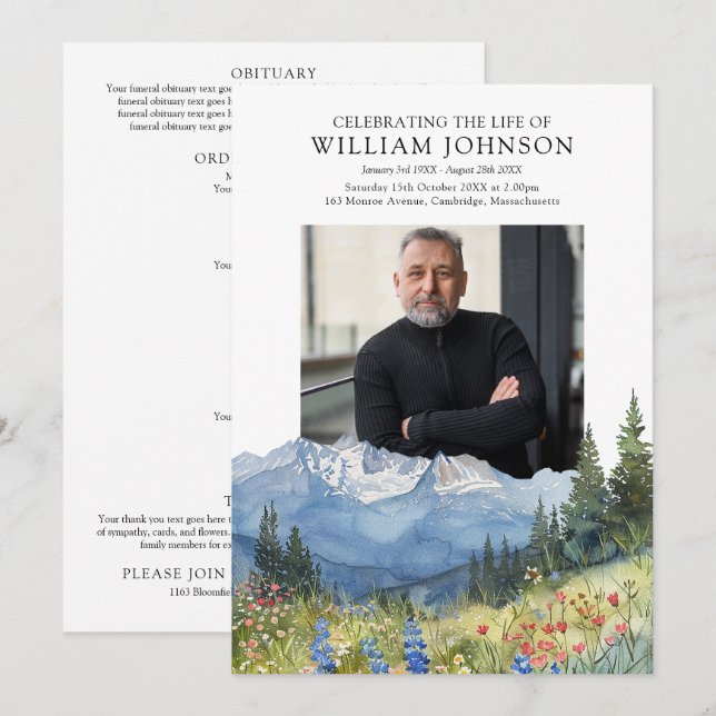 Mountain Floral Memorial Funeral Order Of Service Program (Front/Back)
