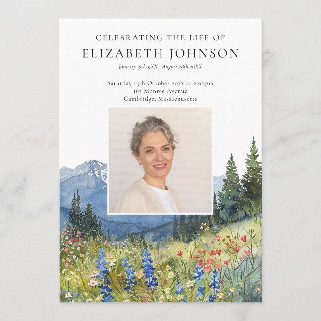 Mountain Floral Memorial Funeral Order Of Service Program (Front)