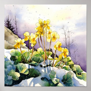 Mountain Flowers Wall Art, Floral Square Poster
