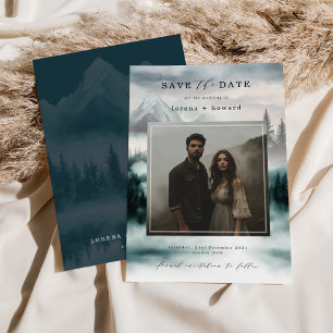 Mountain Fog Pine Forest Save the Date Photo Invitation
