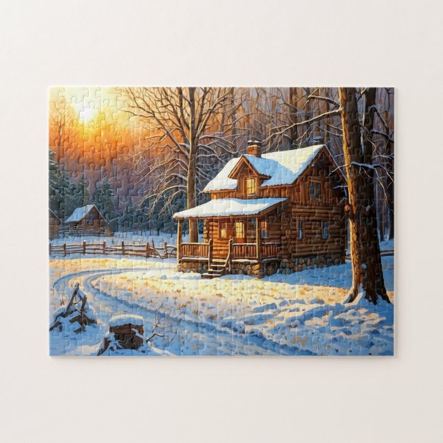 Mountain Forest Cabin Art Jigsaw Puzzle (Horizontal)