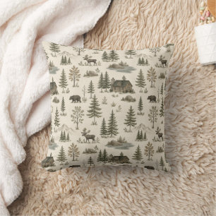 Mountain Forest Cabin Bear Moose Great Outdoors Cushion