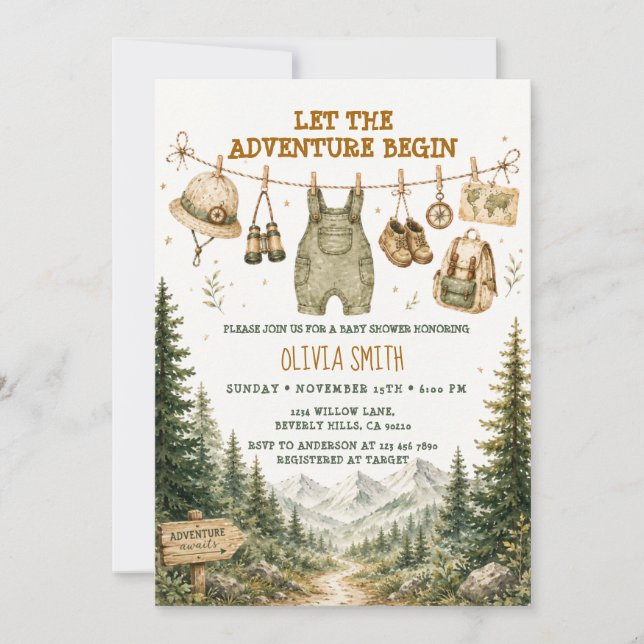 Mountain Forest Camping Baby Shower Invite  (Front)
