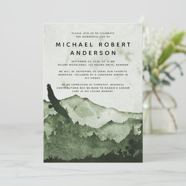 Mountain Forest Celebration of Life Memorial Invitation (Standing Front)