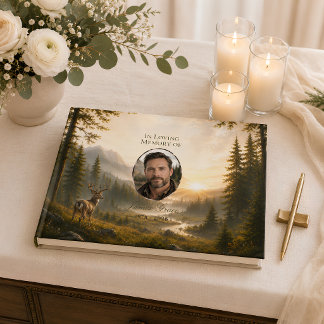 Mountain Forest Deer Funeral Guest Book for Man