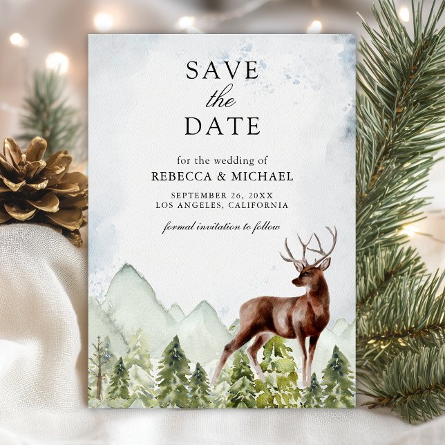Mountain Forest Deer Photo Wedding Save The Date (Creator Uploaded)