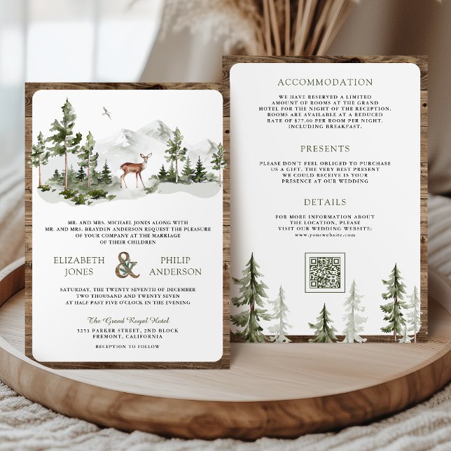 Mountain Forest Deer QR Code All in One Wedding Invitation (Creator Uploaded)