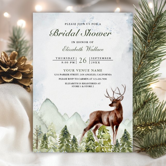 Mountain Forest Deer QR Code Photo Bridal Shower Invitation (Creator Uploaded)