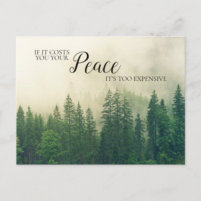 Mountain Forest Fog Peace Inspirational Quote Postcard (Front)