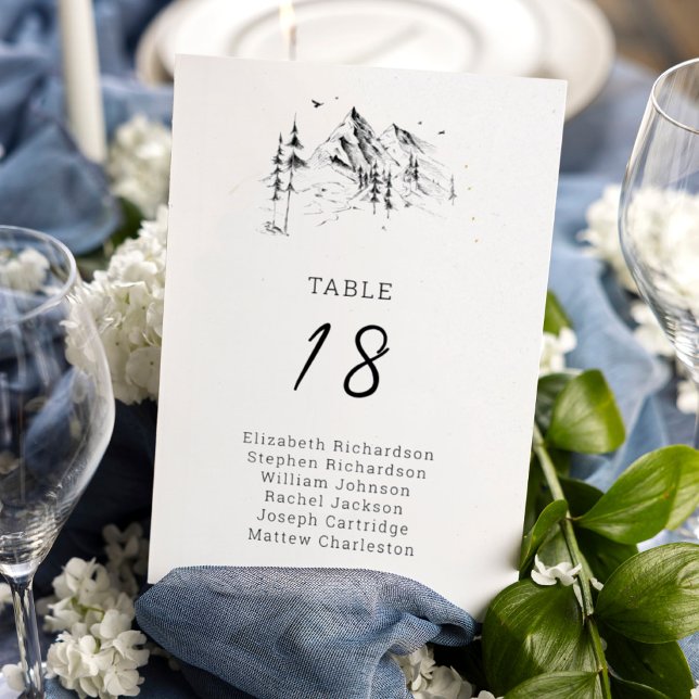 Mountain forest hand drawn guests' names table number (Creator Uploaded)