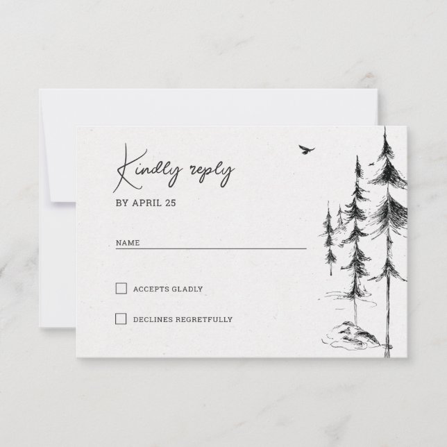 Mountain forest hand drawn RSVP Card (Front)