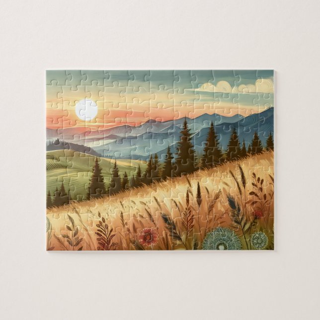 Mountain Forest Hills Country Boho Nature Jigsaw Puzzle (Horizontal)