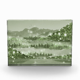 Mountain Forest Lake Landscape Mixed Media Photo Block