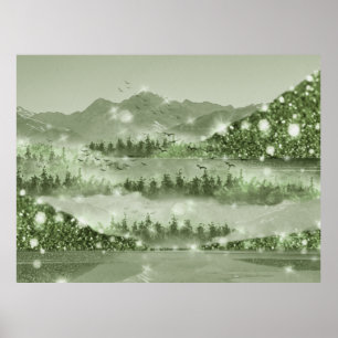 Mountain Forest Lake Landscape Mixed Media Poster