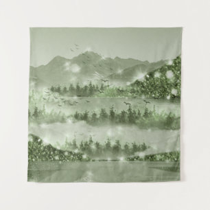 Mountain Forest Lake Landscape Mixed Media Tapestry