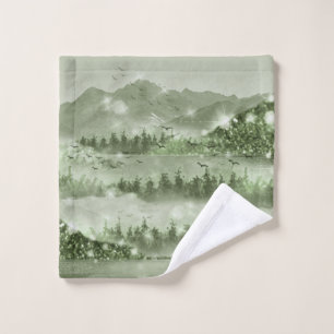 Mountain Forest Lake Landscape Mixed Media Wash Cloth