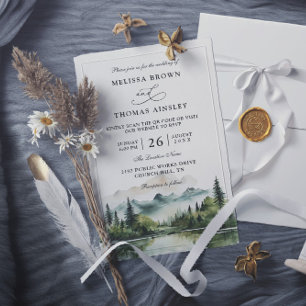 Mountain Forest Lake Rustic Budget QR Code Wedding Invitation