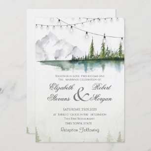 Mountain,Forest,Lake,String Lights Chic Wedding   Invitation