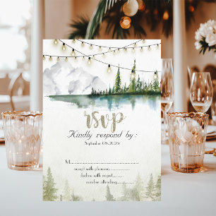 Mountain,Forest,Lake,String Lights RSVP Invitation