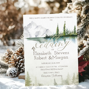 Mountain,Forest,Lake,String Lights Wedding Invitation