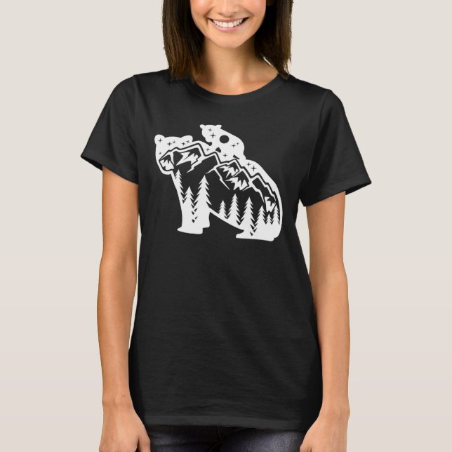 Mountain Forest Landscape In Momma Bear And Baby B T-Shirt (Front)