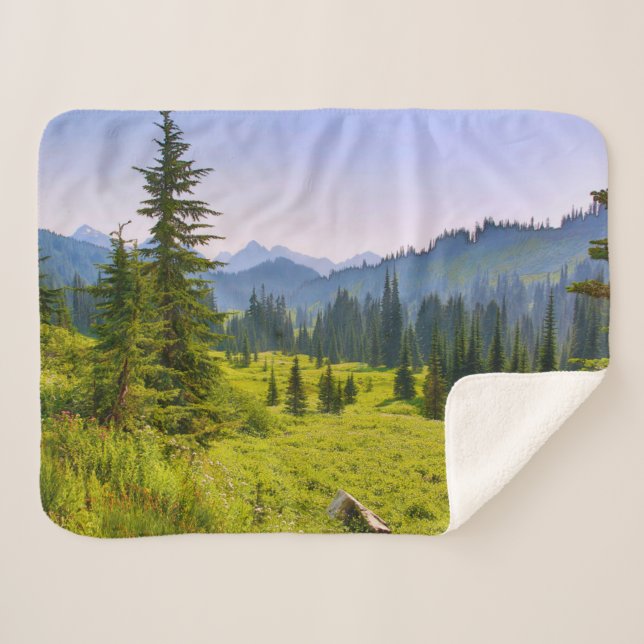 Mountain & Forest Landscape Washington State Sherpa Blanket (Front (Horizontal))