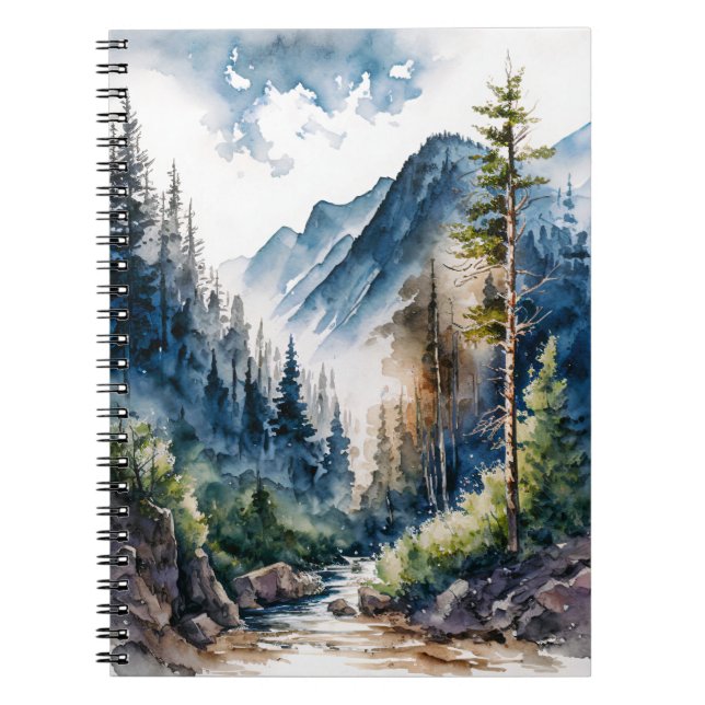 Mountain Forest Landscape Watercolor Notebook (Front)