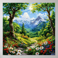 🌿 Mountain Forest Landscape With Wildflowers Scen