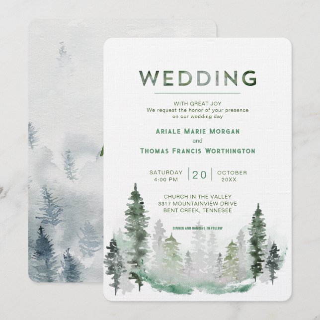Mountain Forest Modern Wedding Invitation (Front/Back)