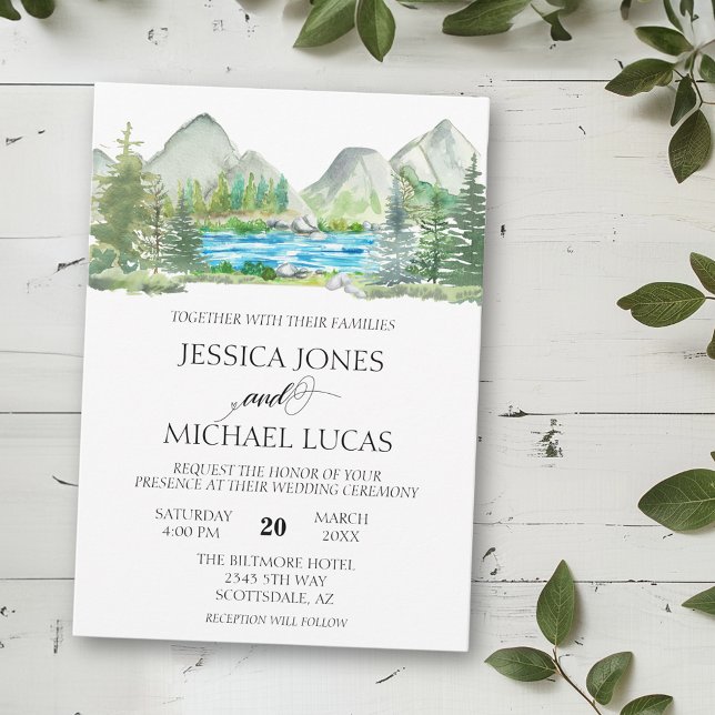 Mountain Forest River Watercolor Rustic Wedding Invitation (Creator Uploaded)