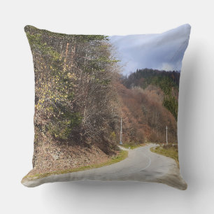 Mountain Forest Road - Wild Nature Romania Cushion