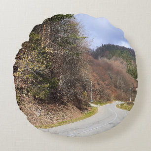 Mountain Forest Road - Wild Nature Romania Round Cushion