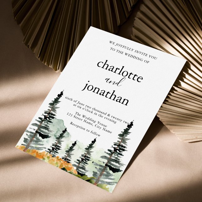 Mountain Forest Rustic Watercolor Wedding Invitation (Creator Uploaded)