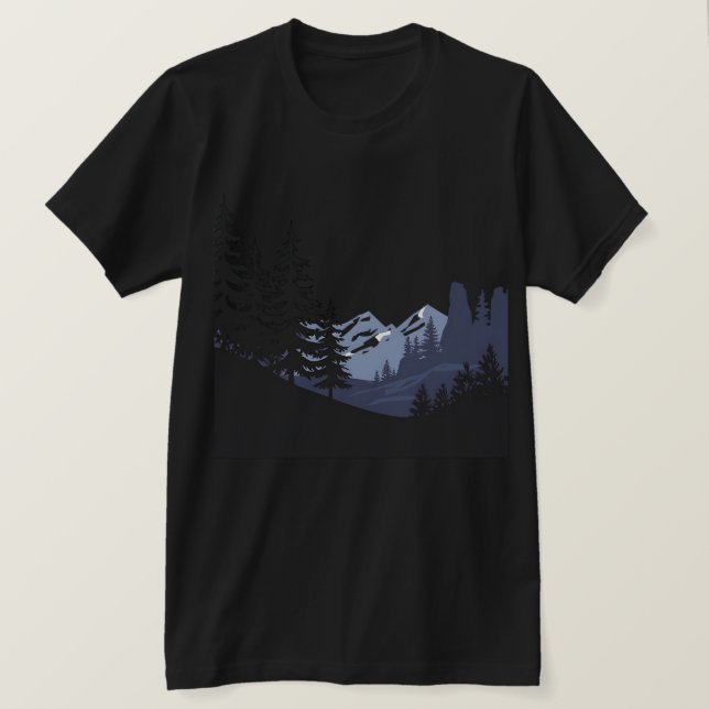 Mountain Forest Silhouette Outdoors Nature T-Shirt (Design Front)
