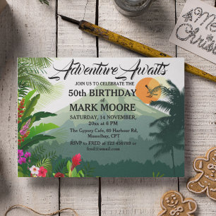 Mountain & Forest Sunset Birthday Invitation Postcard