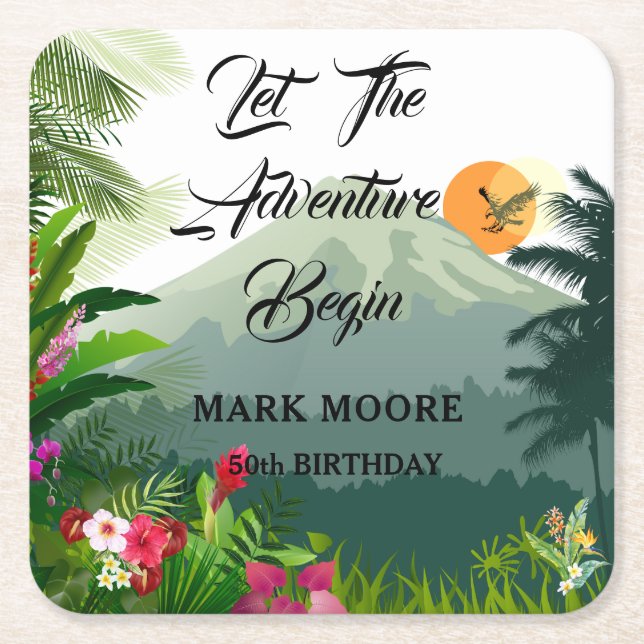 Mountain, Forest & Sunset  Square Paper Coaster (Front)