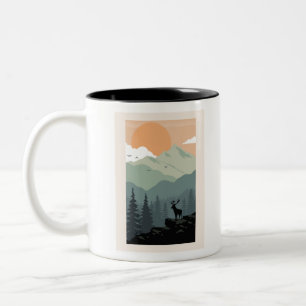 Mountain Forest Trees Birds Animal Silhouette Two-Tone Coffee Mug