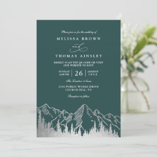 Mountain Forest Trees Pine Rustic QR Code Wedding Invitation