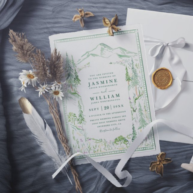 Mountain Forest Trees Rustic Elegant Wedding Invitation (Creator Uploaded)