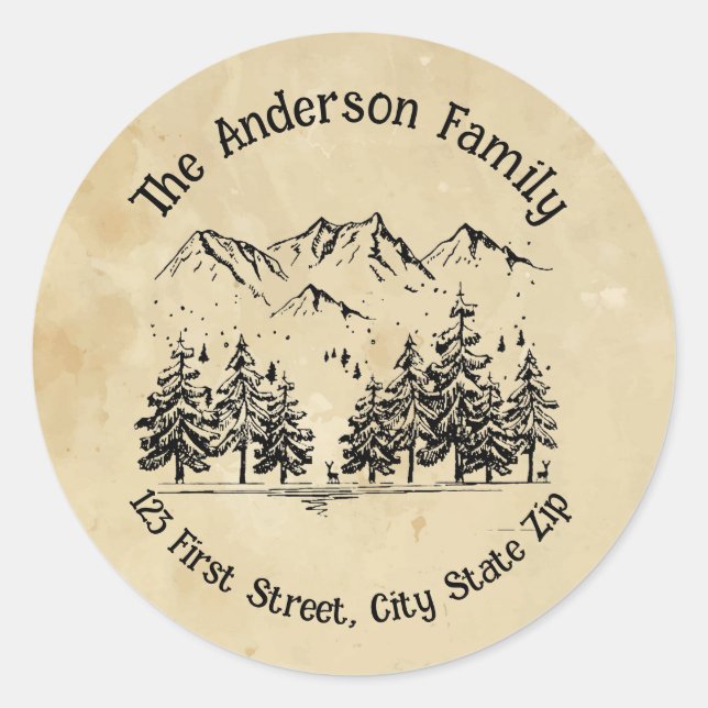 Mountain Forest Trees Wilderness Landscape Scenery Classic Round Sticker (Front)