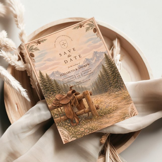 Mountain Forest Western Saddle Wedding Save The Date (Creator Uploaded)