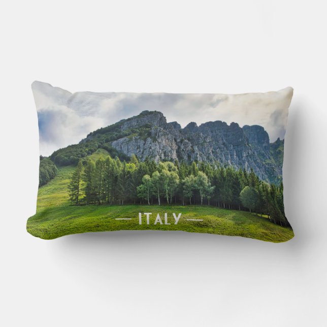 Mountain forest with pines in northern Italy Lumbar Cushion (Front)