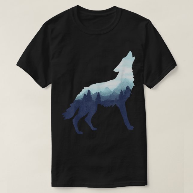 Mountain Forest Wolf Silhouette T-Shirt (Design Front)