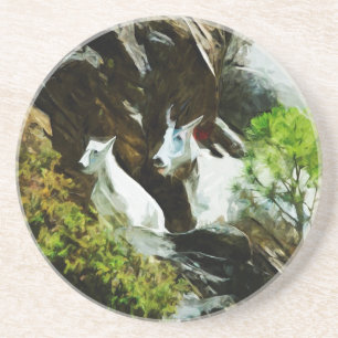 Mountain Goat and Baby Abstract Coaster