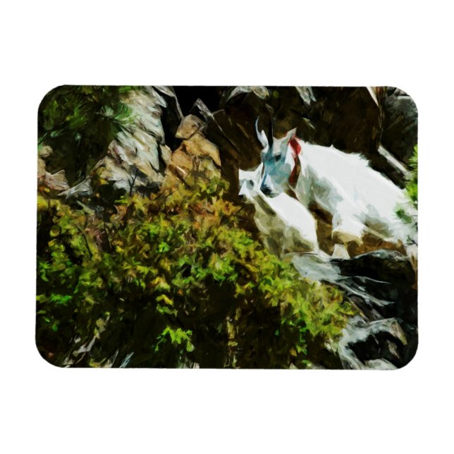 Mountain Goat and Baby Abstract Impressionism Magnet (Horizontal)