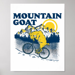 Mountain Goat Funny Mountain Biking Goat Biker Vin Poster