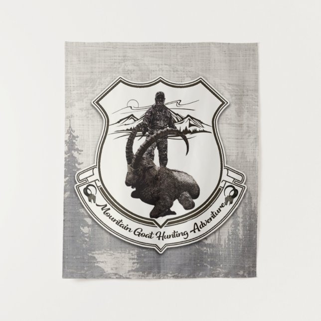 Mountain goat hunting adventure tapestry (Front)