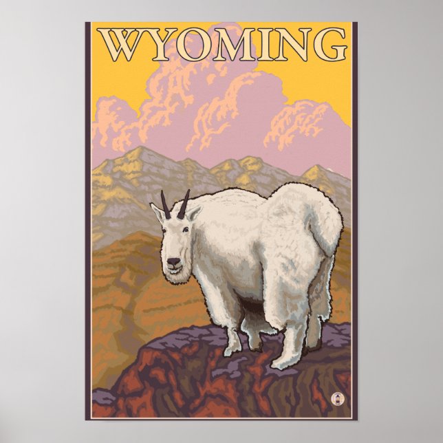 Mountain GoatWyomingVintage Travel Poster (Front)