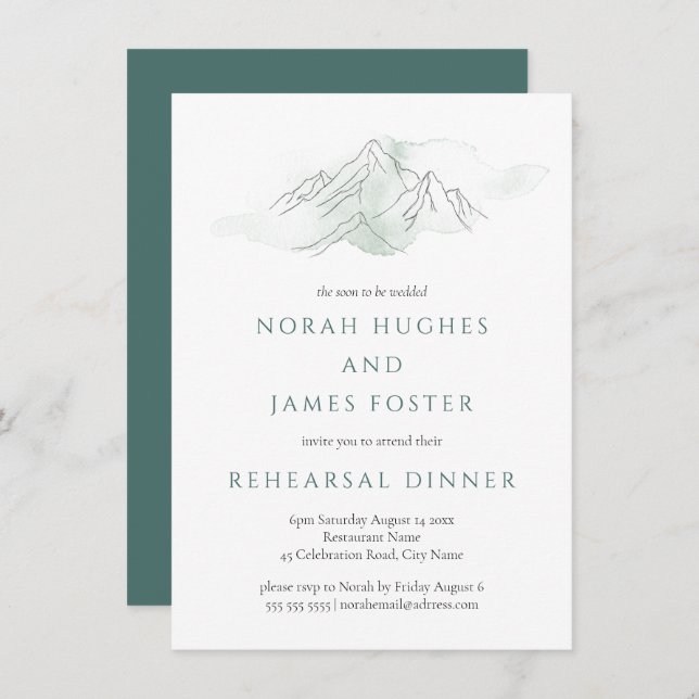 Mountain Green & White Wedding Rehearsal Dinner  Invitation (Front/Back)