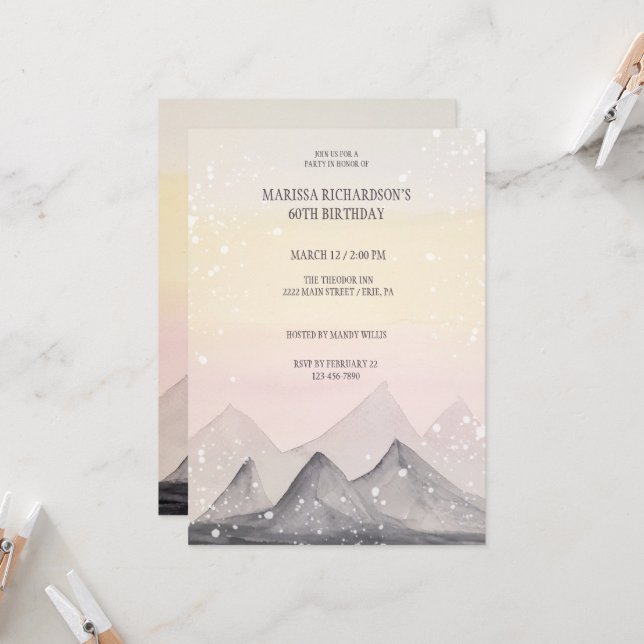 Mountain High Landscape Watercolor Hand-painted Invitation (Front/Back In Situ)